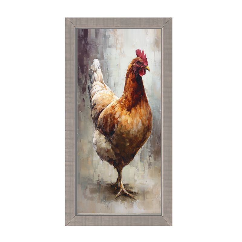 Farm Life Portrait - Brown and White Rooster - Framed Art