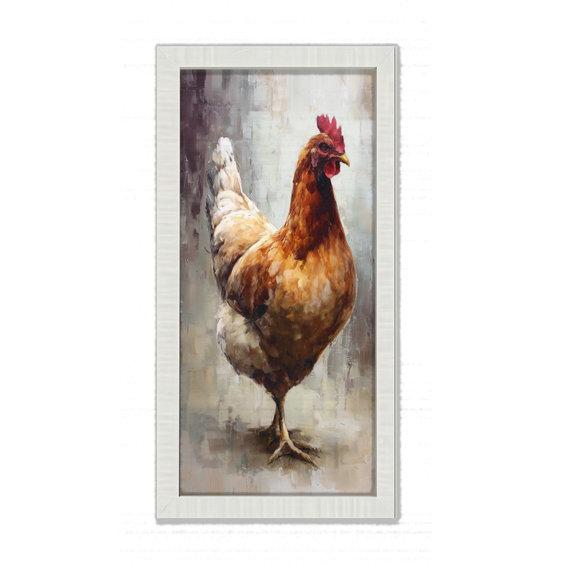 Farm Life Portrait - Brown and White Rooster - Framed Art