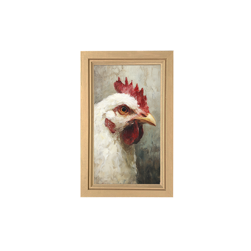 Farm Life Portrait - White Rooster - Framed Art