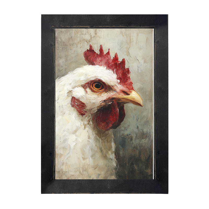 Farm Life Portrait - White Rooster - Framed Art