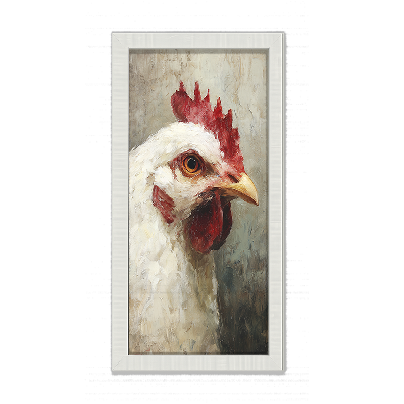 Farm Life Portrait - White Rooster - Framed Art