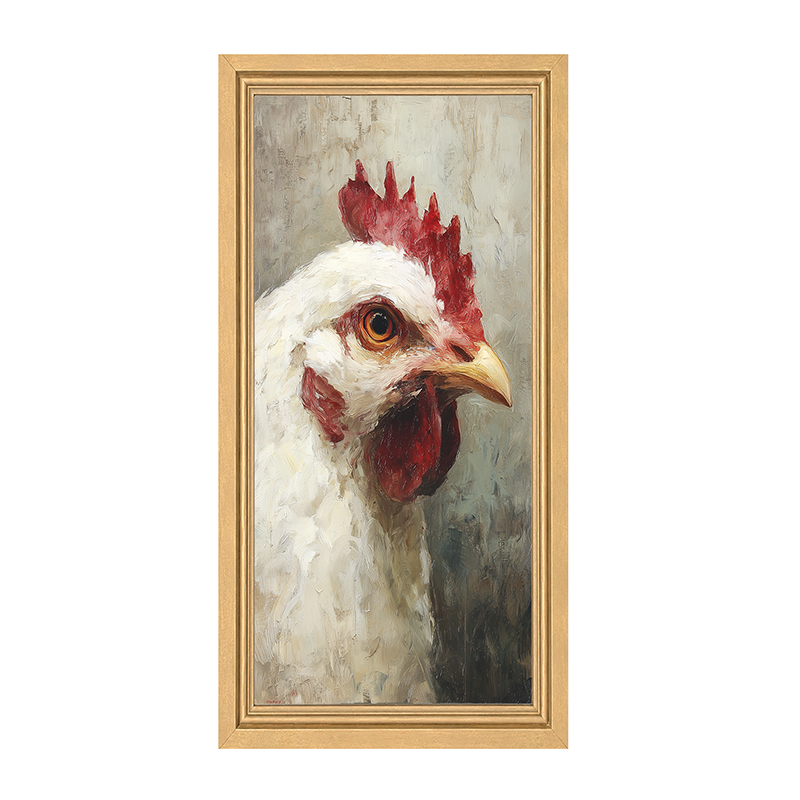Farm Life Portrait - White Rooster - Framed Art