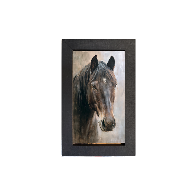 Farm Life Portrait - Black Horse - Framed Art