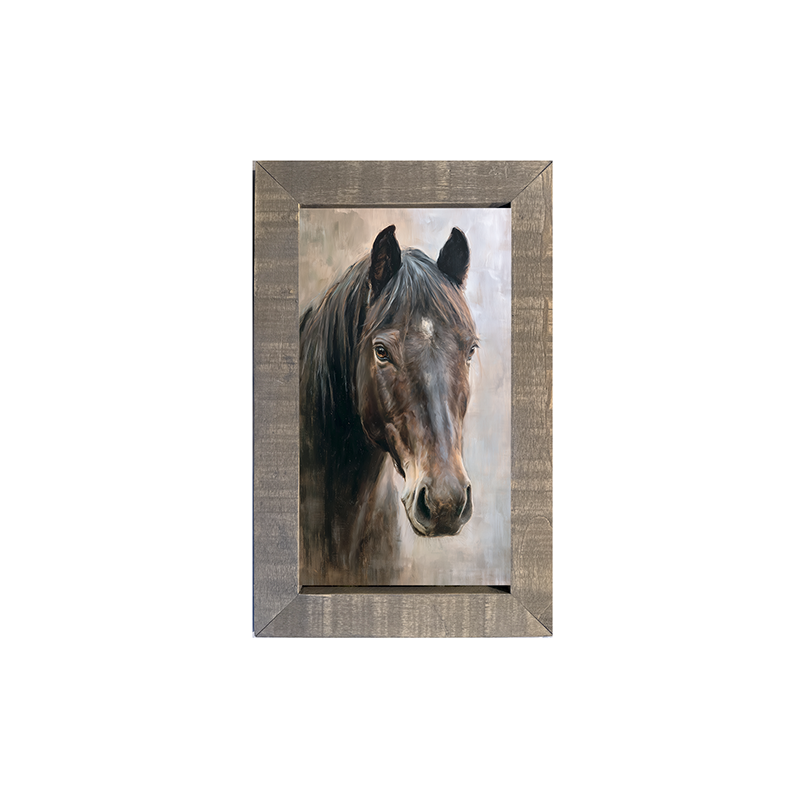 Farm Life Portrait - Black Horse - Framed Art