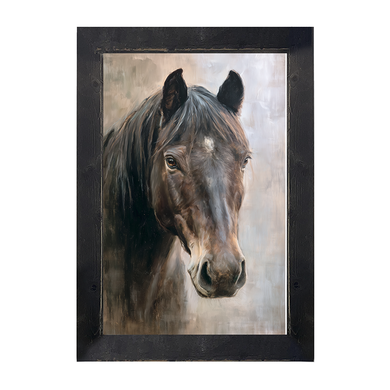 Farm Life Portrait - Black Horse - Framed Art