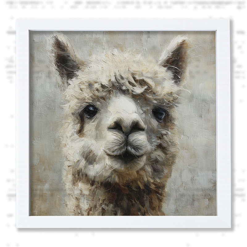 Farm Life Portrait - Alpaca Close-up - Framed Art