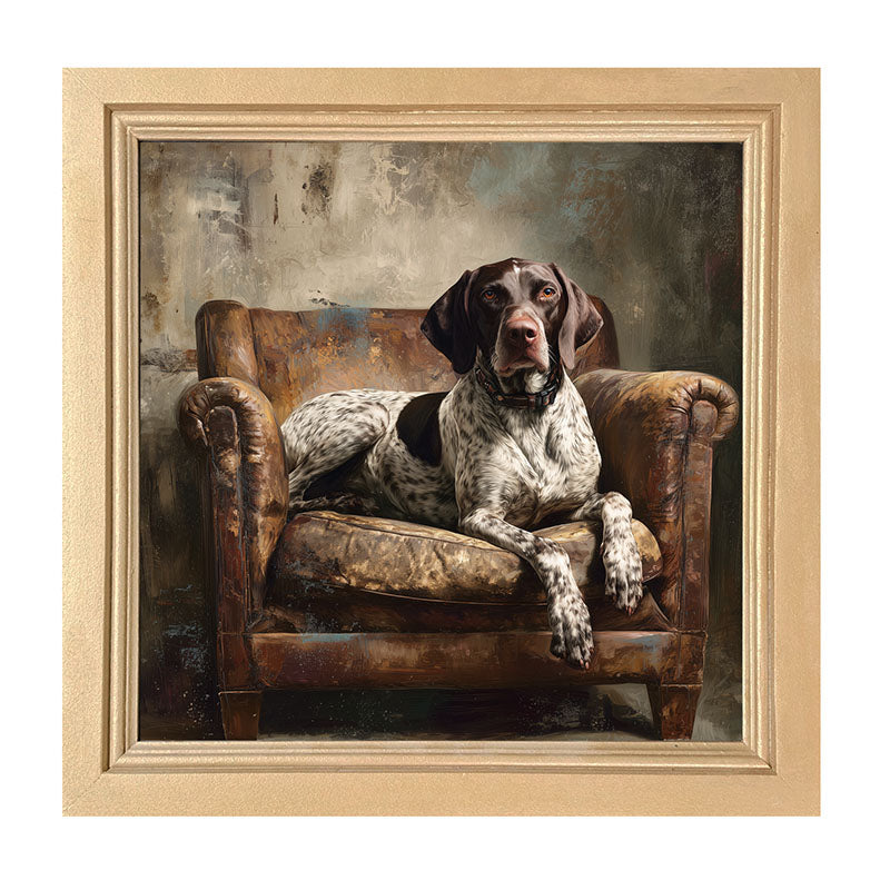Armchair with American Pointer Dog - Framed Art