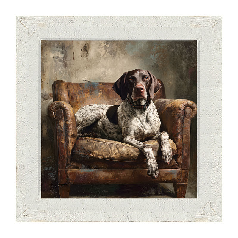Armchair with American Pointer Dog - Framed Art