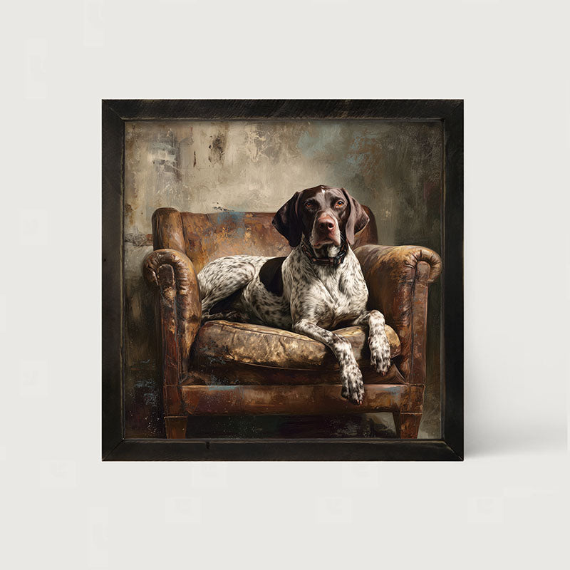 Armchair with American Pointer Dog - Framed Art