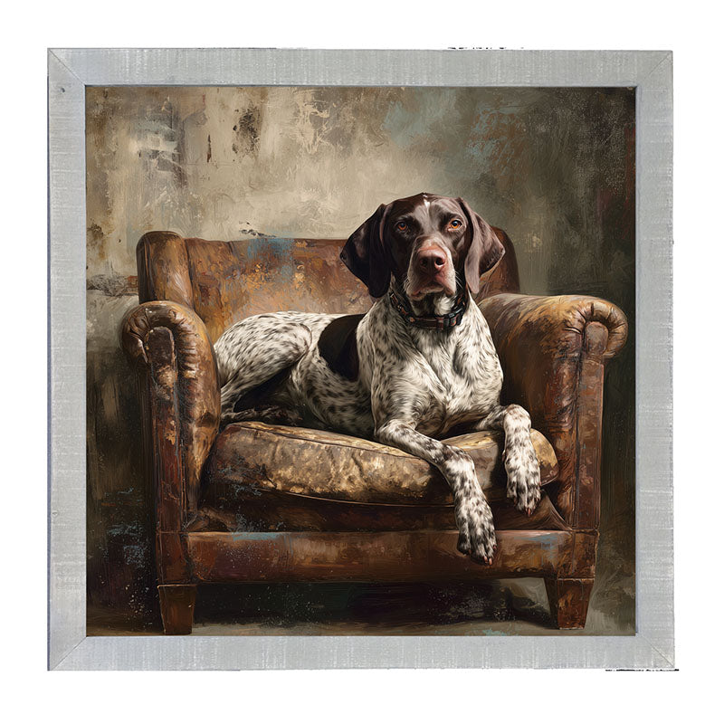 Armchair with American Pointer Dog - Framed Art