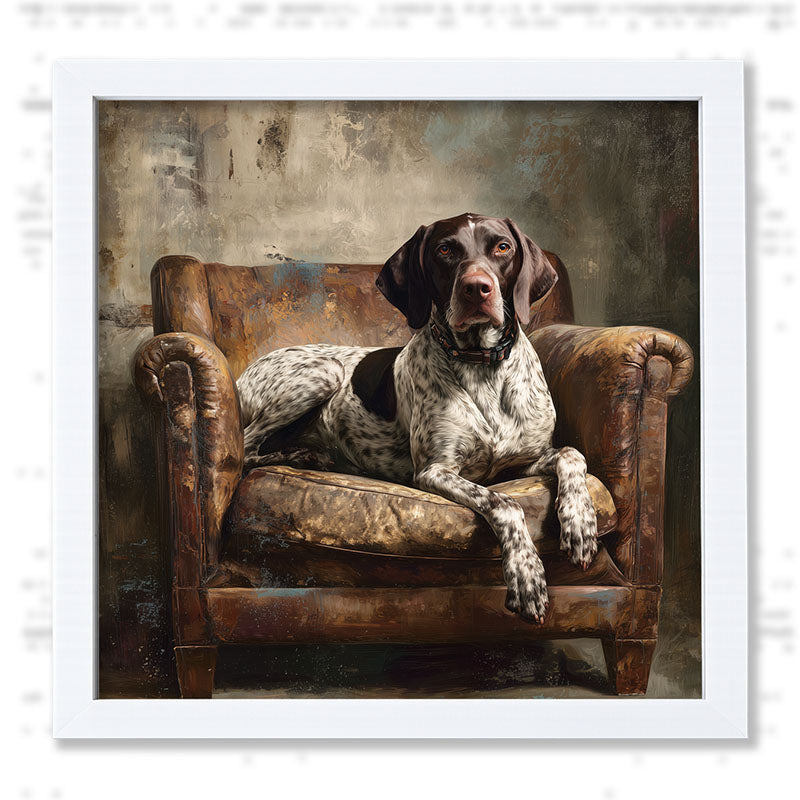 Armchair with American Pointer Dog - Framed Art