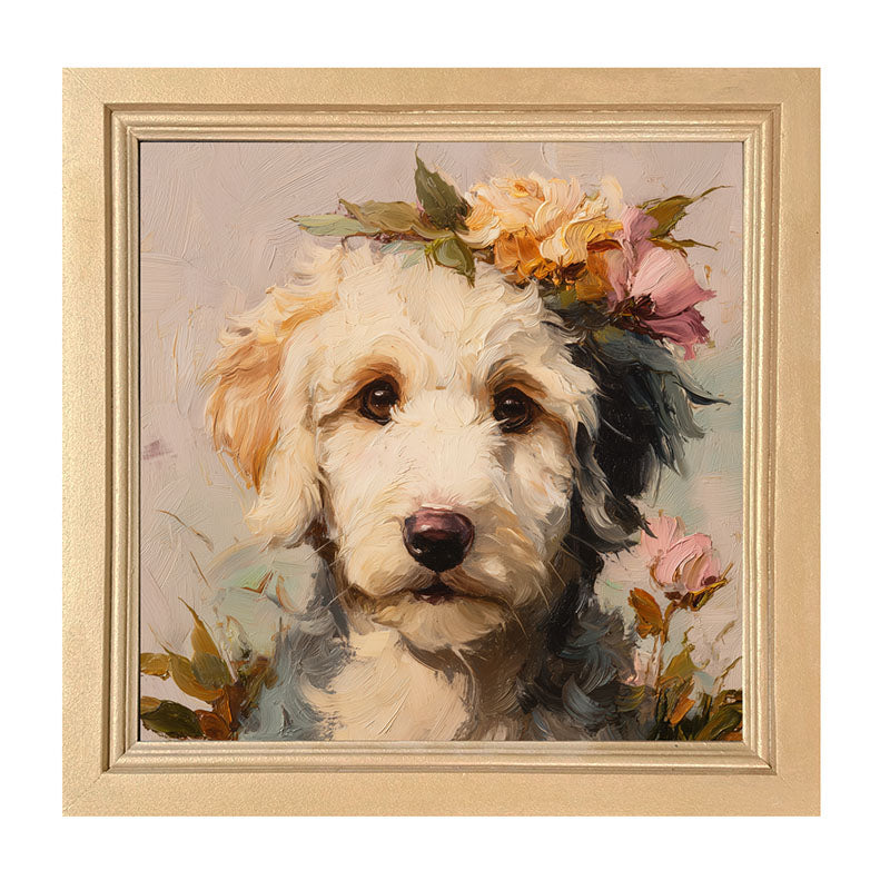 Spring Season White Labradoodle - Framed Art