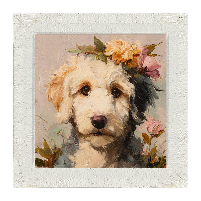 Spring Season White Labradoodle - Framed Art