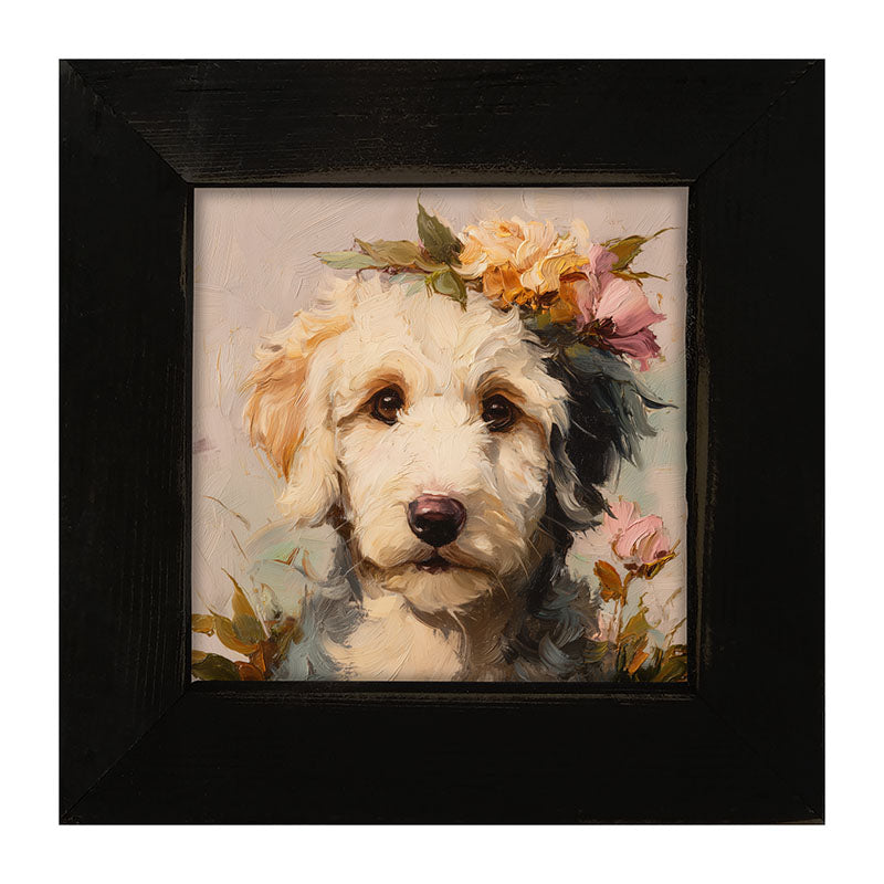 Spring Season White Labradoodle - Framed Art