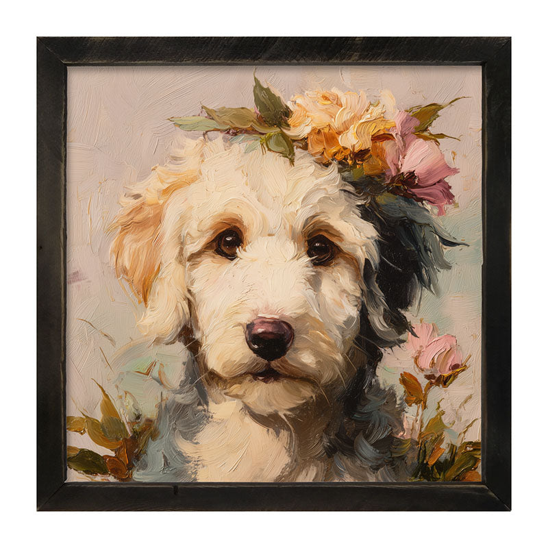 Spring Season White Labradoodle - Framed Art