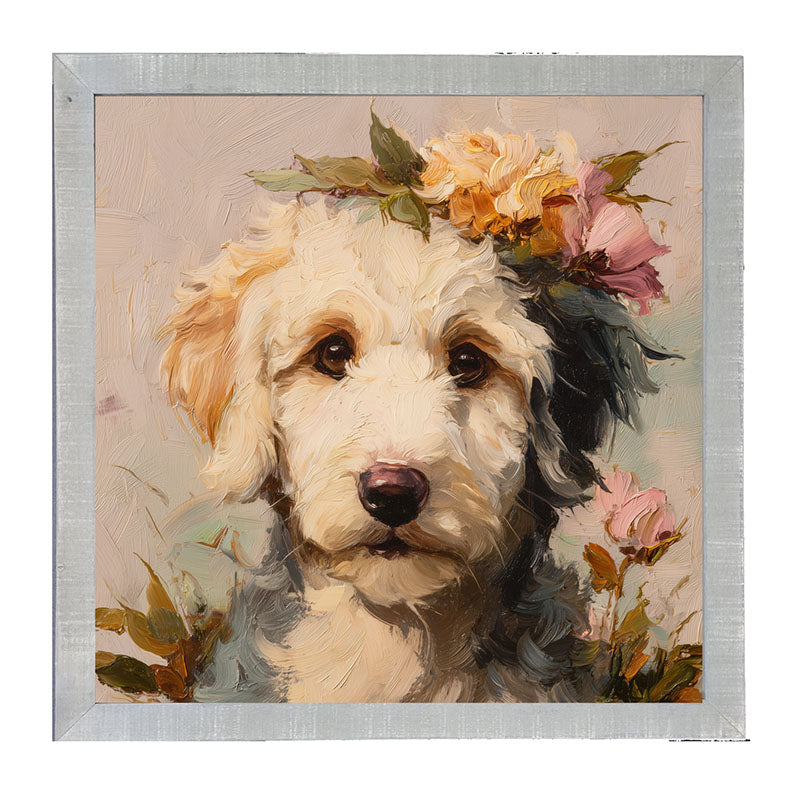 Spring Season White Labradoodle - Framed Art