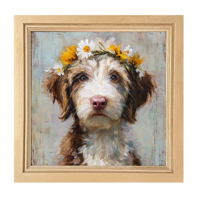 Spring Season Brown and White Labradoodle - Framed Art