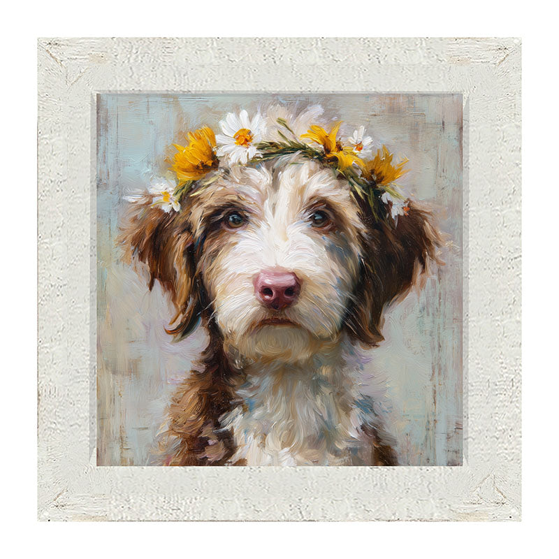 Spring Season Brown and White Labradoodle - Framed Art