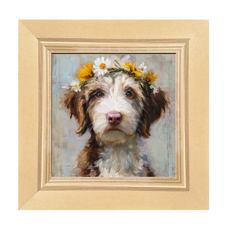 Spring Season Brown and White Labradoodle - Framed Art