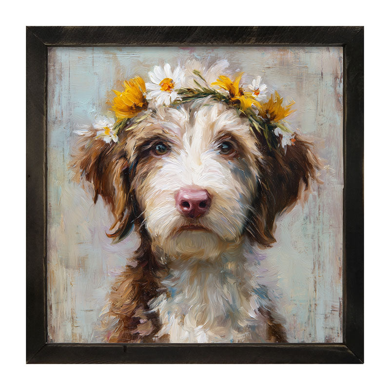 Spring Season Brown and White Labradoodle - Framed Art