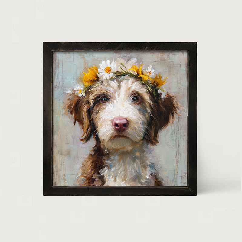 Spring Season Brown and White Labradoodle - Framed Art