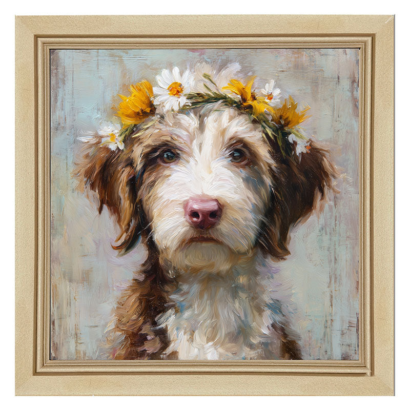Spring Season Brown and White Labradoodle - Framed Art