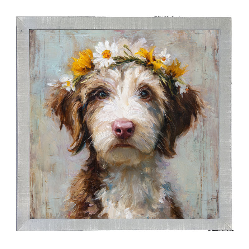 Spring Season Brown and White Labradoodle - Framed Art