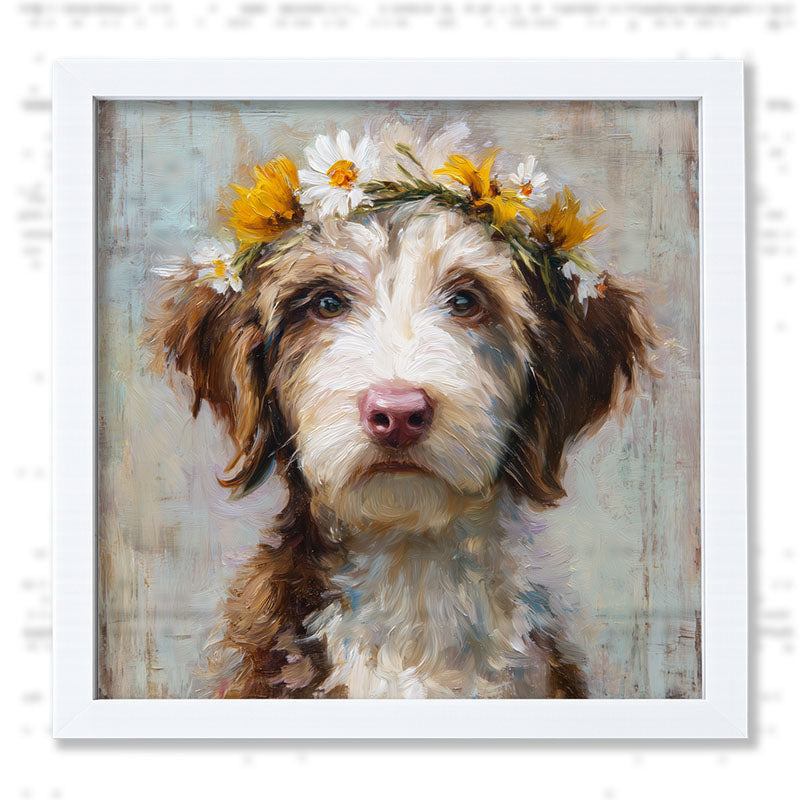 Spring Season Brown and White Labradoodle - Framed Art