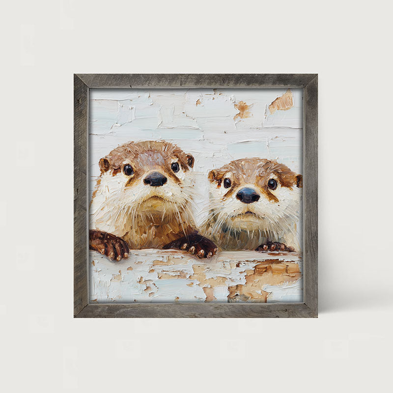 Animal Buddies - Posing Otters - Framed Art