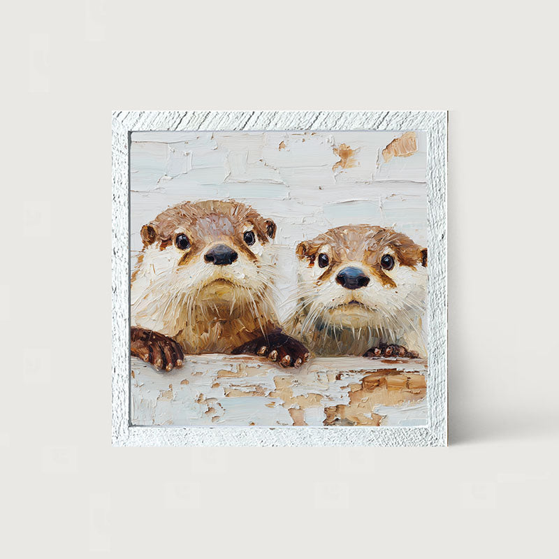 Animal Buddies - Posing Otters - Framed Art