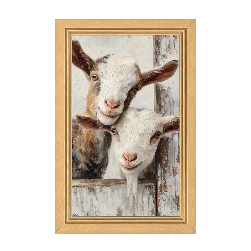 Animal Buddies - Curious Goats - Framed Art