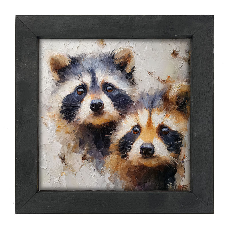 Animal Buddies - Posing Raccoons - Framed Art