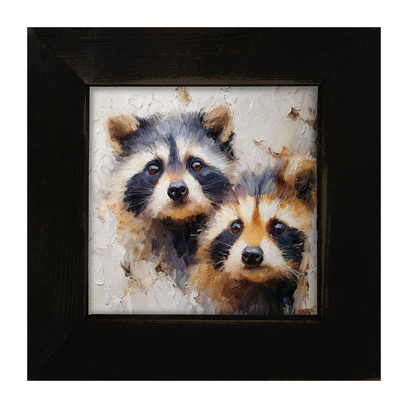 Animal Buddies - Posing Raccoons - Framed Art