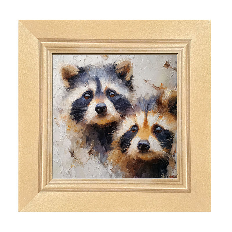 Animal Buddies - Posing Raccoons - Framed Art