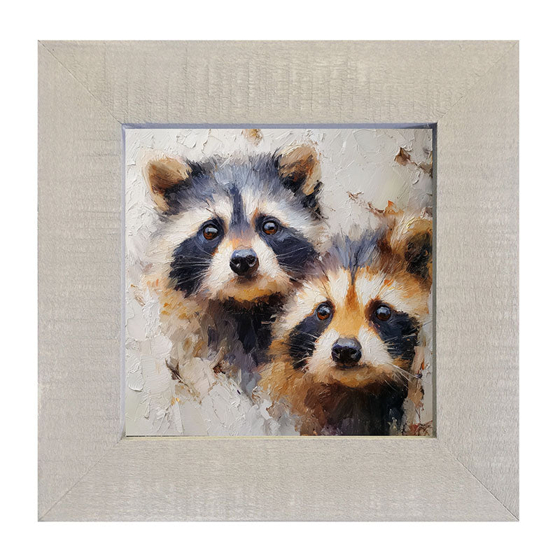 Animal Buddies - Posing Raccoons - Framed Art