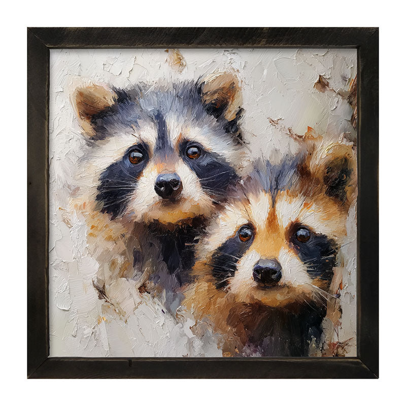 Animal Buddies - Posing Raccoons - Framed Art