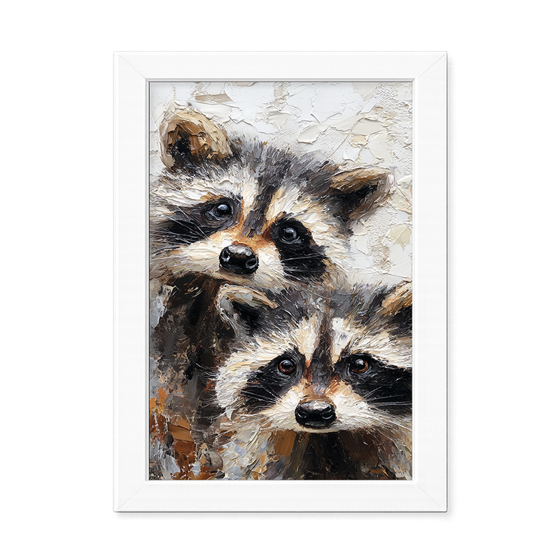 Animal Buddies - Curious Raccoons - Framed Art