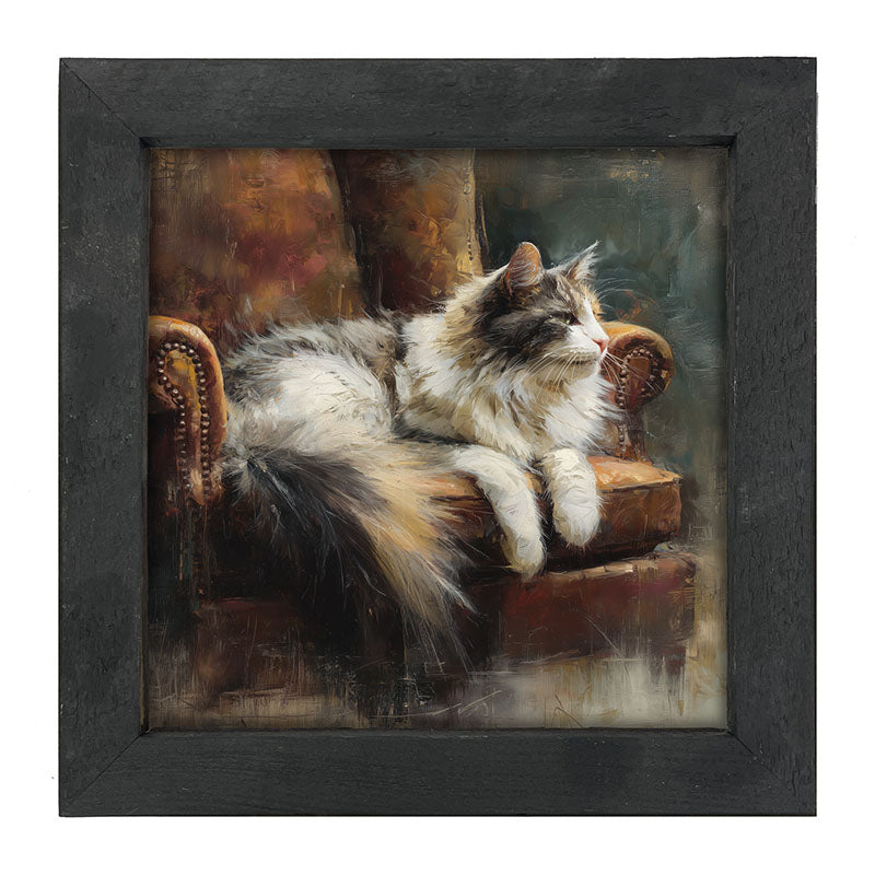 Armchair with Long Haired Cat - Framed Art