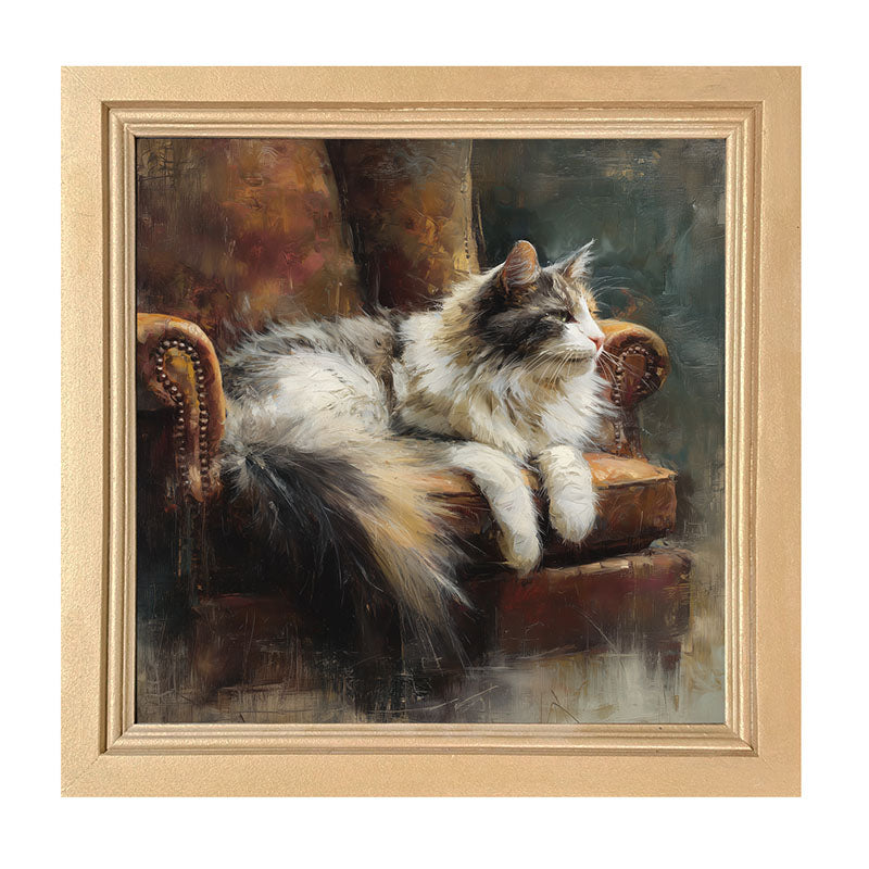 Armchair with Long Haired Cat - Framed Art