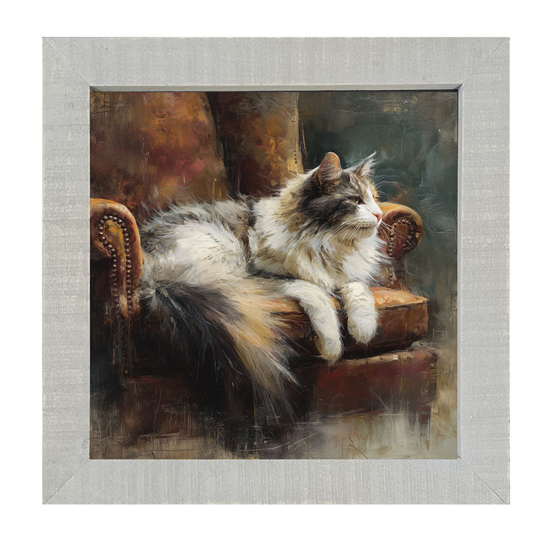 Armchair with Long Haired Cat - Framed Art