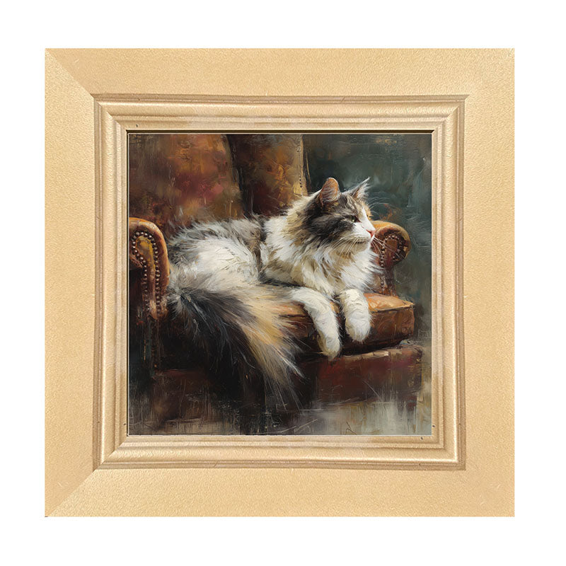 Armchair with Long Haired Cat - Framed Art