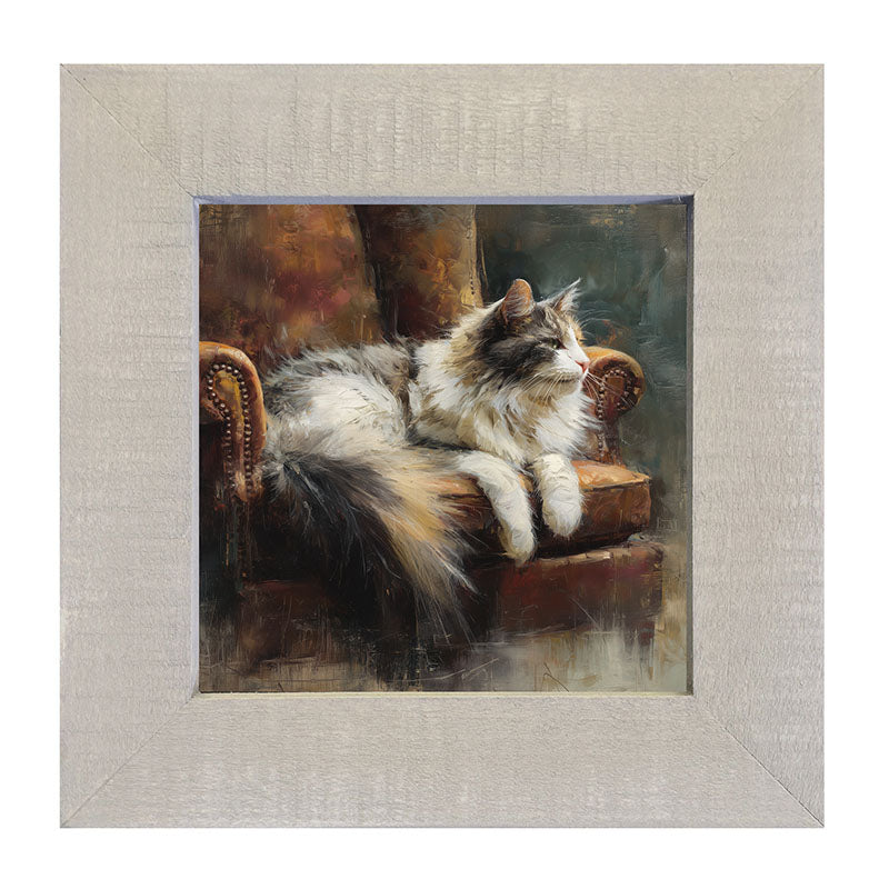 Armchair with Long Haired Cat - Framed Art
