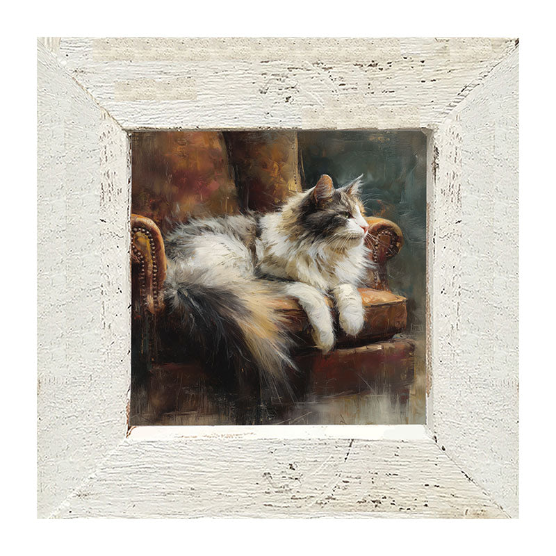 Armchair with Long Haired Cat - Framed Art