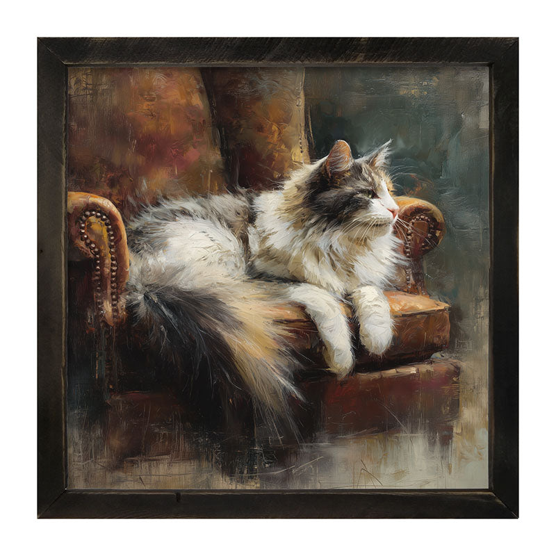 Armchair with Long Haired Cat - Framed Art