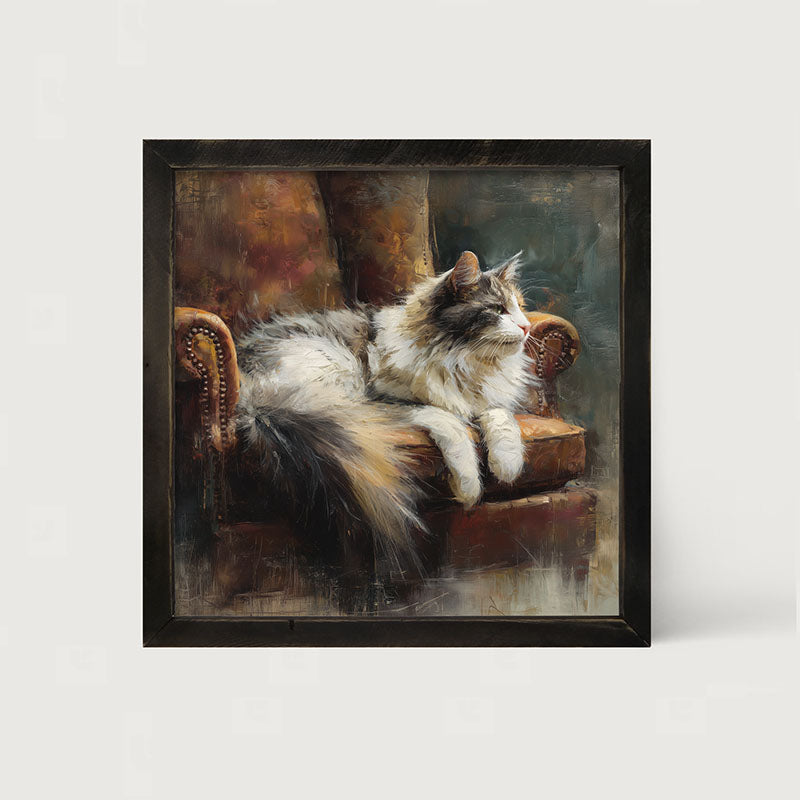 Armchair with Long Haired Cat - Framed Art