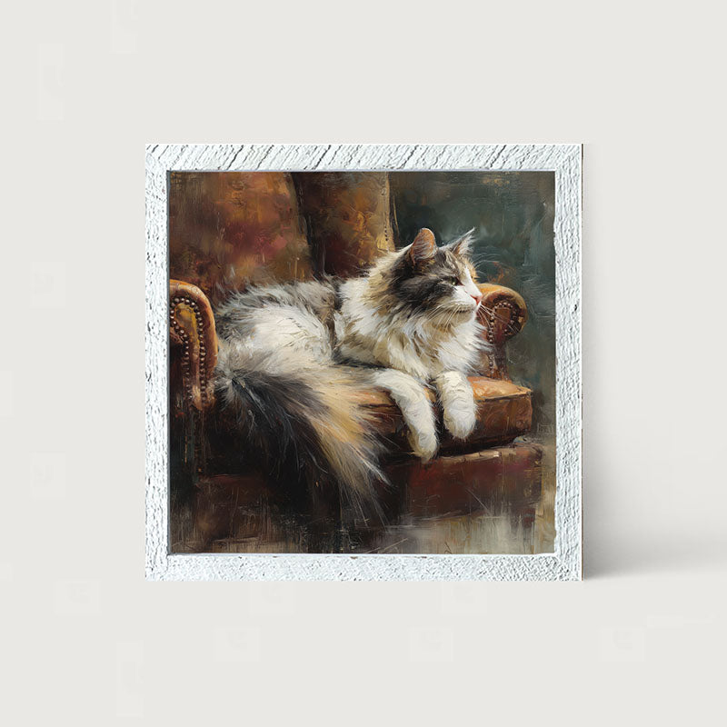 Armchair with Long Haired Cat - Framed Art