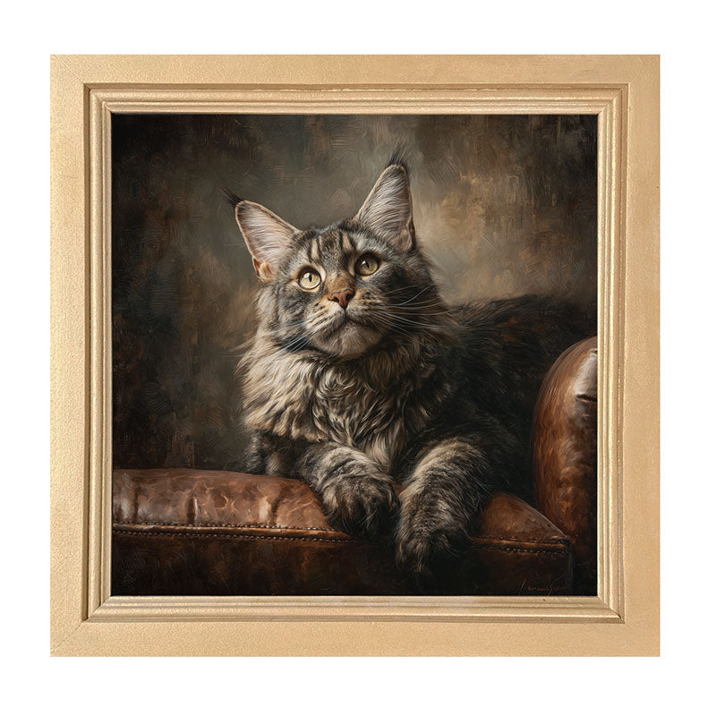 Armchair with Maine Coon Cat - Framed Art