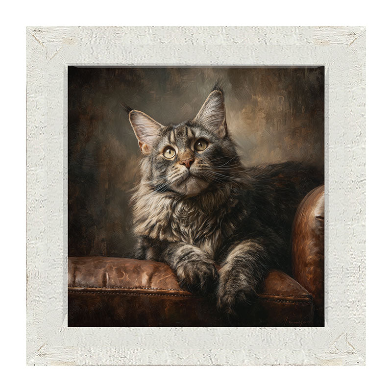 Armchair with Maine Coon Cat - Framed Art