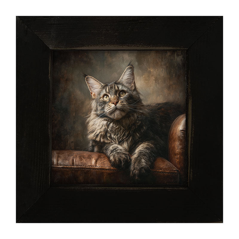 Armchair with Maine Coon Cat - Framed Art