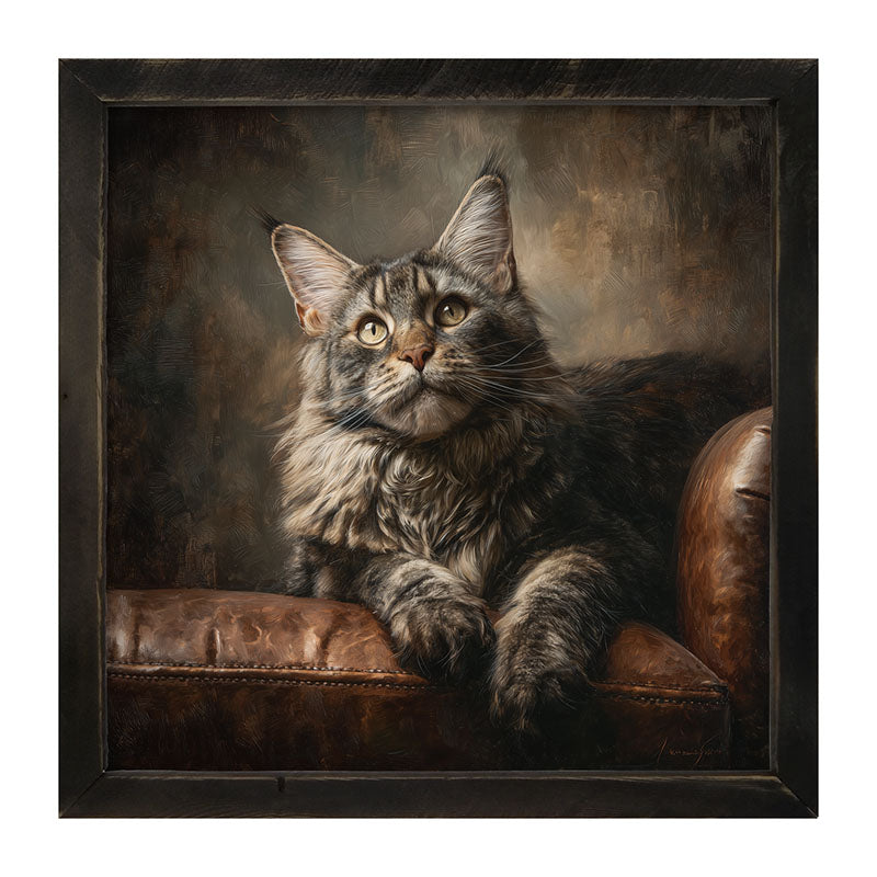 Armchair with Maine Coon Cat - Framed Art